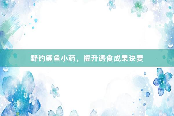 野钓鲤鱼小药，擢升诱食成果诀要